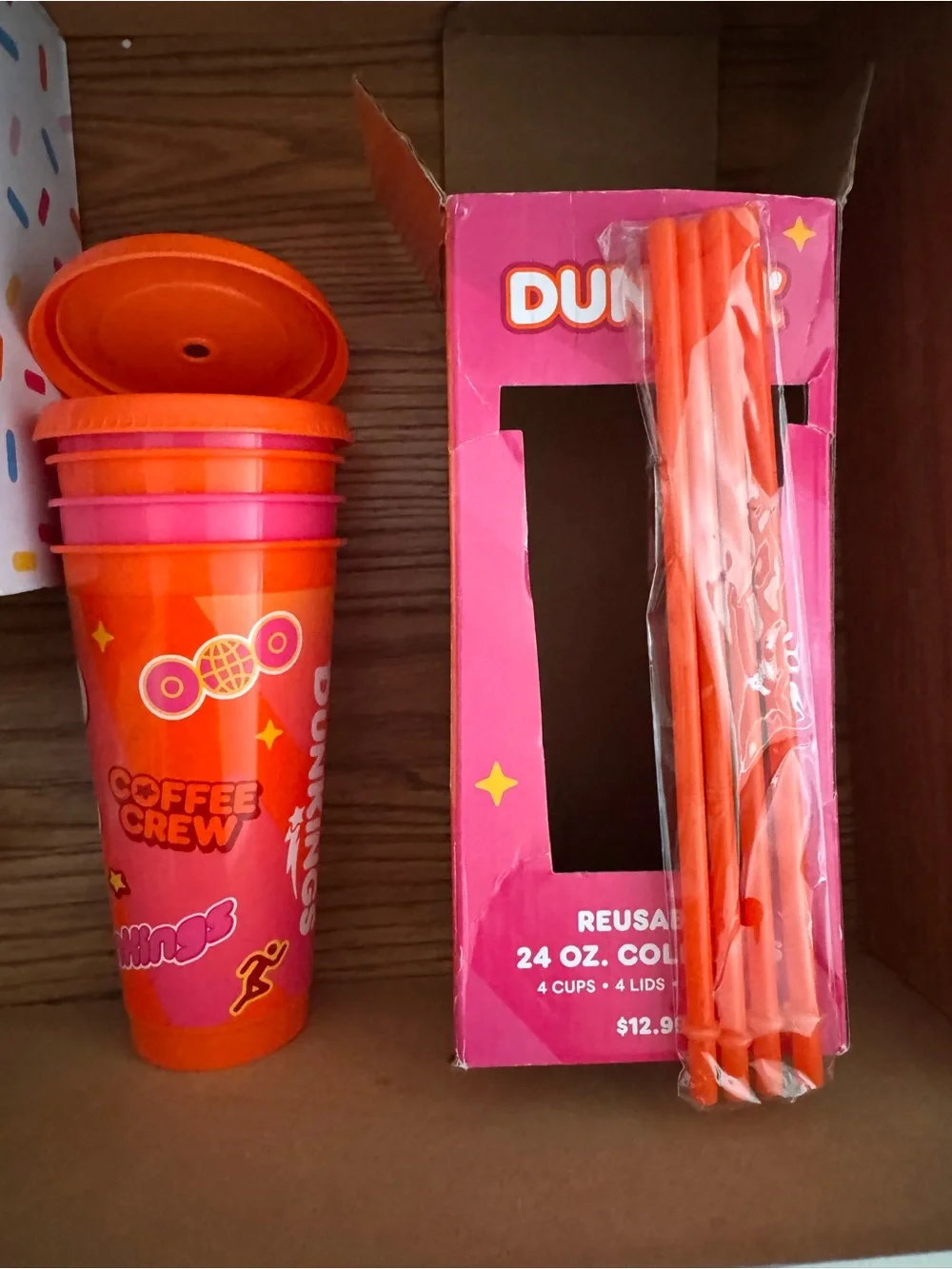 Dunkin' Reusable 24 oz Cold Cup - Orange with Pink Lid